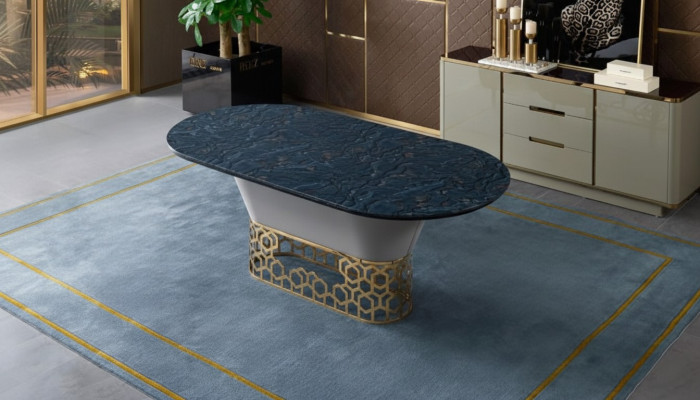Table de salle à manger en métal en acier inoxydable de designer de luxe, tables de design en marbre pour salon