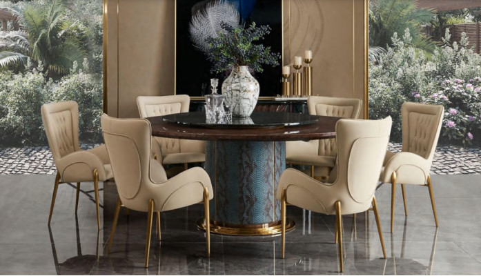 Table ronde design 6 chaises 6x fauteuils salle à manger assise Suite rembourrée ronde