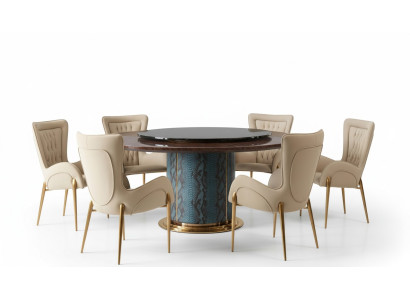 Table ronde design 6 chaises 6x fauteuils salle à manger assise Suite rembourrée ronde
