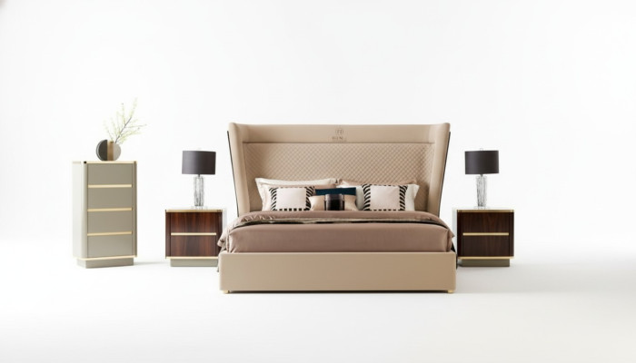 Chambre de concepteur Lit 2x Tables de chevet Commode Ensemble de 4 pièces. Nouveau