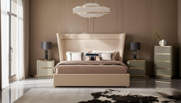 Lit double Chambre Hôtel Mariage Luxe Lit 2x Table de chevet 3pcs. Ensemble de lits