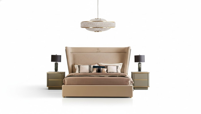 Lit double Chambre Hôtel Mariage Luxe Lit 2x Table de chevet 3pcs. Ensemble de lits