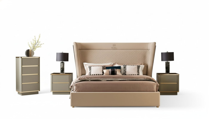 Chambre Hôtel Lits Lit Double Design Bois Tissu Lits 180x200cm