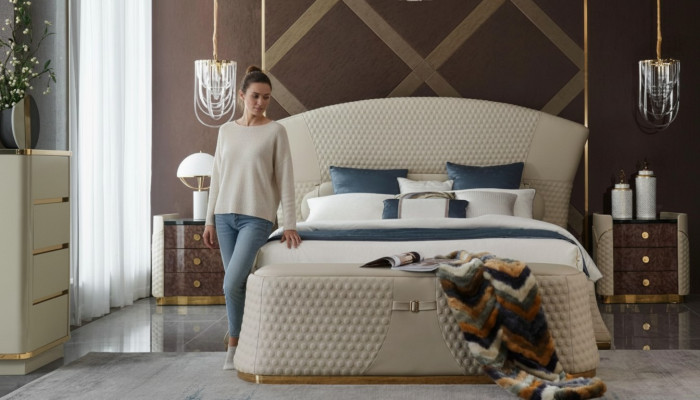 Conception de lit en cuir de luxe Lits rembourrés Chambre double 180x200