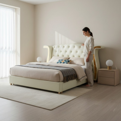Service de design d'ameublement Lit de luxe 180x200cm Lits Cuir Chambre à coucher moderne