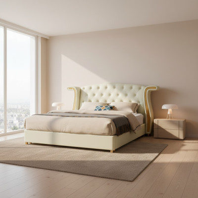 Service de design d'ameublement Lit de luxe 180x200cm Lits Cuir Chambre à coucher moderne