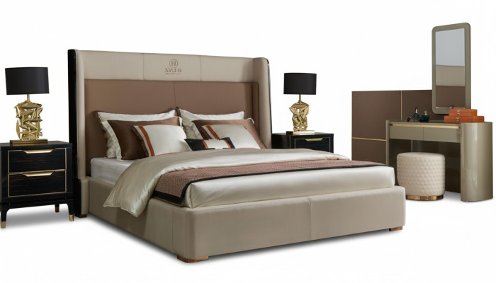 Conception Chambre 6 pcs Ensemble Complet Lit Table de chevet Coiffeuse