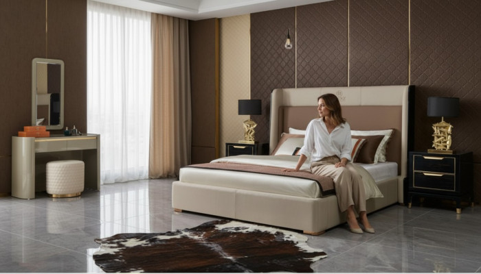 Lit Ensemble de chambre à coucher Design Mobilier Lits de luxe 2x Table de chevet Cadre de lit 3 pièces