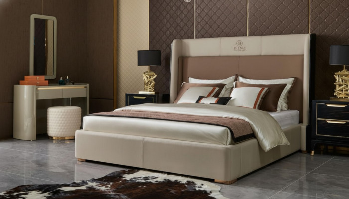 Lit Ensemble de chambre à coucher Design Mobilier Lits de luxe 2x Table de chevet Cadre de lit 3 pièces