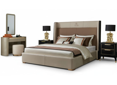 Lit Ensemble de chambre à coucher Design Mobilier Lits de luxe 2x Table de chevet Cadre de lit 3 pièces