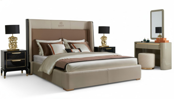Lits d'hôtel de luxe Design de lit double en bois Lit moderne 180x200 Chambre de mariage