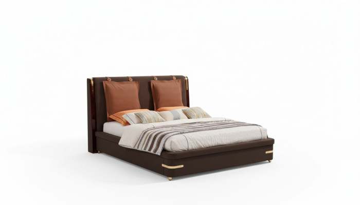 Conception de lit rembourré en métal de luxe pour chambre de sommeil de mariage en cuir double lits