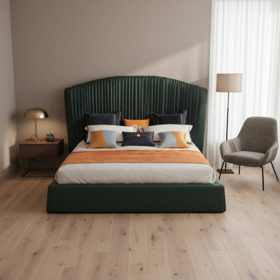 Design de literie de lit de luxe Beige 180x200 Chambre de sommeil en cuir d'hôtel