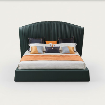 Design de literie de lit de luxe Beige 180x200 Chambre de sommeil en cuir d'hôtel