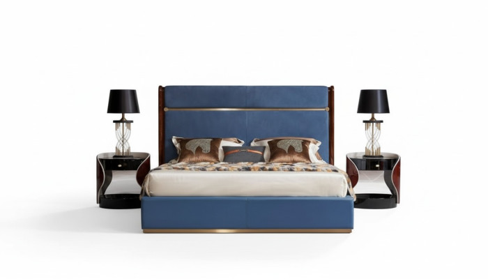 Ensemble complet de luxe pour chambre à coucher : Lit design avec 2 tables de chevet 3 pièces.