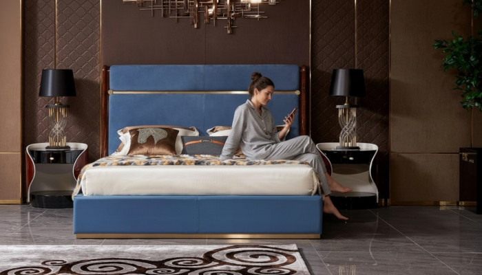 Cadre de lit Classic en cuir Blue e Lits de luxe Mobilier de chambre