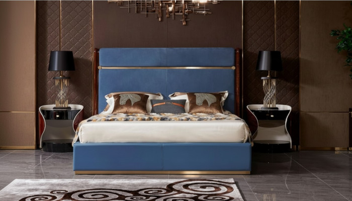 Cadre de lit Classic en cuir Blue e Lits de luxe Mobilier de chambre
