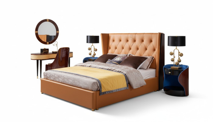 Lit Chambre Mobilier 6pces. Ensemble complet en cuir Design Lits de luxe