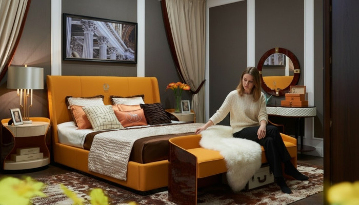 Chambre de luxe Lit double Lit 180x200cm En cuir nouveau Lits d'hôtel