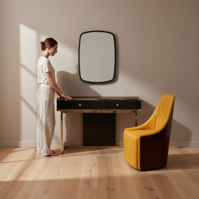Coiffeuse Miroir Chaise Console de luxe Commode Chambre 3 pièces.