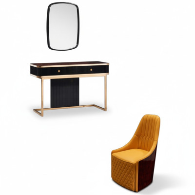 Coiffeuse Miroir Chaise Console de luxe Commode Chambre 3 pièces.