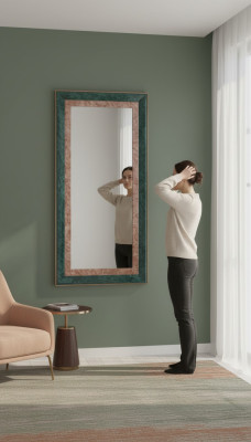 Miroir mural moderne avec grand miroir encadré en bois véritable Miroir suspendu Mobilier de luxe