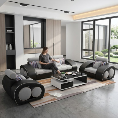 Canapé en cuir Canapé Ensemble de canapés en cuir 3 places Suite Design Canapé moderne USB