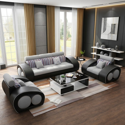 Canapé en cuir Canapé Ensemble de canapés en cuir 3 places Suite Design Canapé moderne USB