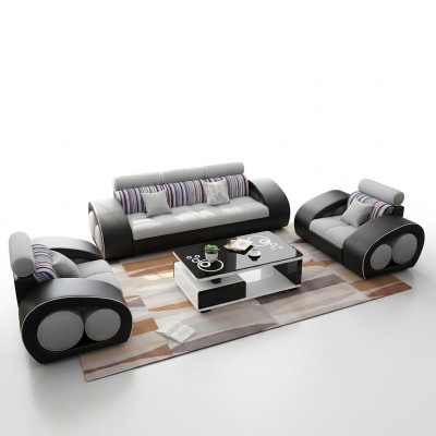 Canapé en cuir Canapé Ensemble de canapés en cuir 3 places Suite Design Canapé moderne USB