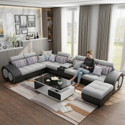 Canapé design canapé canapé d'angle avec tabouret Suite Tapisserie Paysage vivant en forme de L