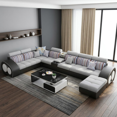 Canapé design canapé canapé d'angle avec tabouret Suite Tapisserie Paysage vivant en forme de L