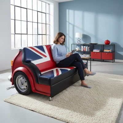 Canapé Union Jack rétro pour voiture de garage canapé auto canapé à deux places en tissu