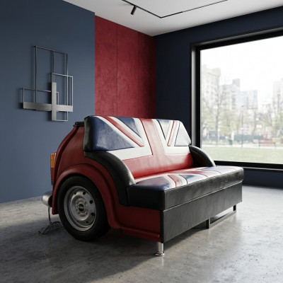 Canapé Union Jack rétro pour voiture de garage canapé auto canapé à deux places en tissu