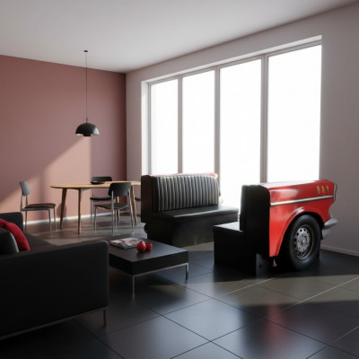 Double canapé de voiture Diner Canapé Canapé Auto Mobilier USA Ameublement Modèle Décoration Cuir