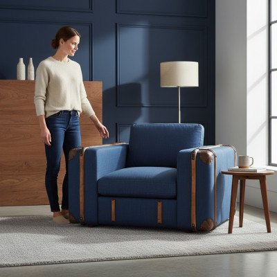 Fauteuil design Valise Textile Canapé Rembourrage Canapés une place Meubles de salon rétro