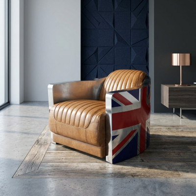 Cuir véritable fauteuil cuir vintage design chaise Rocket Union Jack Vintage Cigar