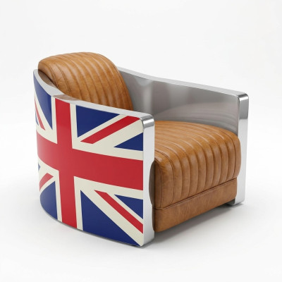 Cuir véritable fauteuil cuir vintage design chaise Rocket Union Jack Vintage Cigar