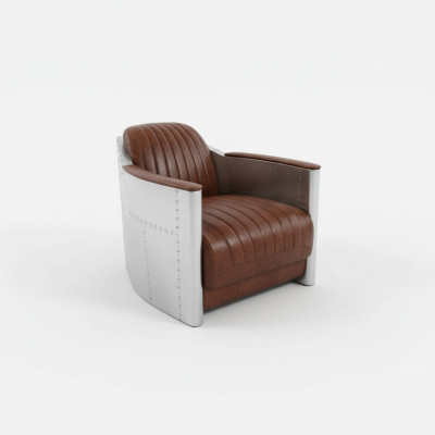 Fauteuil en cuir véritable Canapé Sofa Club d'avion Salon rétro Aviateur Vintage Aluminium