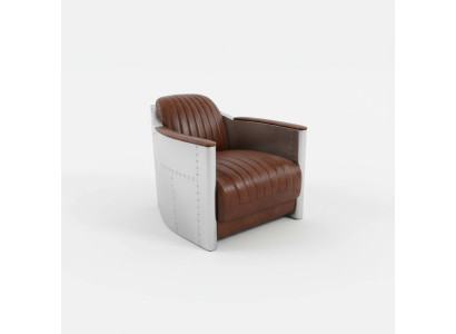 Fauteuil en cuir véritable Canapé Sofa Club d'avion Salon rétro Aviateur Vintage Aluminium