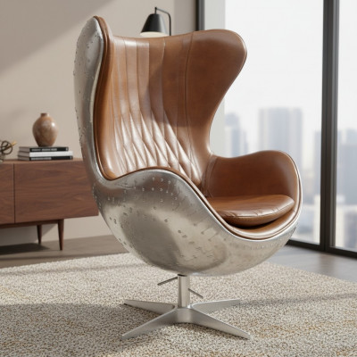 Chaise coquille vintage en aluminium véritable en cuir fonction bascule fauteuil œuf marron œuf