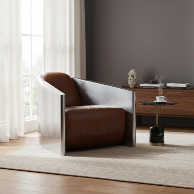 Canapé club design rétro en cuir véritable marron vintage