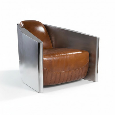 Canapé club design rétro en cuir véritable marron vintage