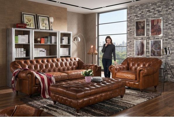 Ensemble de canapé 3 places Chesterfield Suite en anglais Vintage Sofa Fauteuil