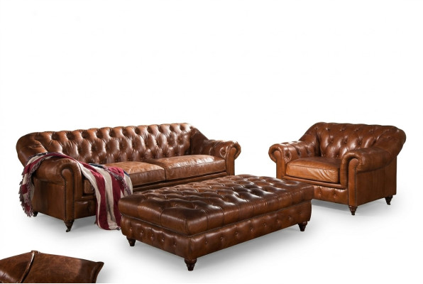 Ensemble de canapé 3 places Chesterfield Suite en anglais Vintage Sofa Fauteuil