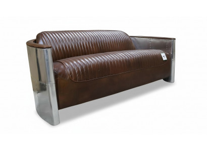 Canapé en cuir véritable, design en cuir, canapé 3 places, canapé vintage en aluminium style avion en métal