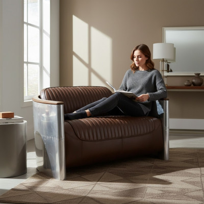 Cuir véritable canapé en aluminium 2 places mobilier en cuir vintage canapé en cuir club canapé sofa