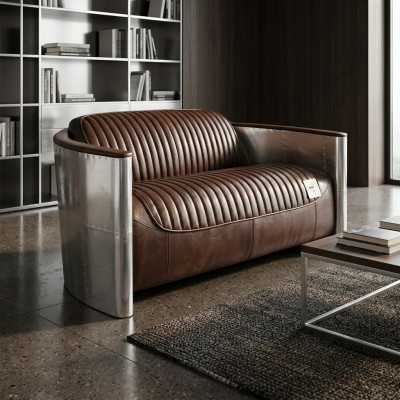 Cuir véritable canapé en aluminium 2 places mobilier en cuir vintage canapé en cuir club canapé sofa