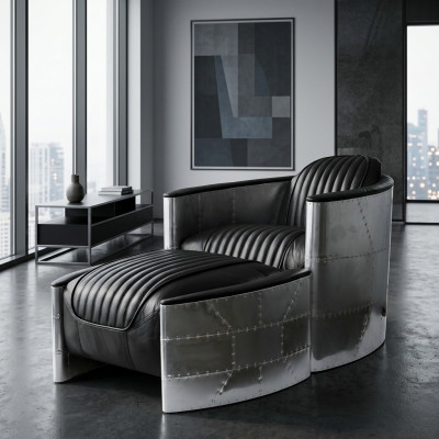 Fauteuil Tabouret Cuir Vintage Luxe Cuir véritable Fauteuil design rétro Club Chair