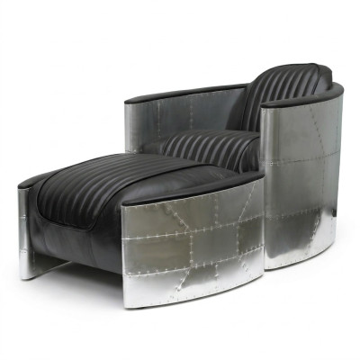 Fauteuil Tabouret Cuir Vintage Luxe Cuir véritable Fauteuil design rétro Club Chair