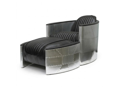 Fauteuil Tabouret Cuir Vintage Luxe Cuir véritable Fauteuil design rétro Club Chair